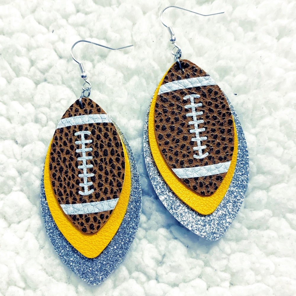 2/$20 football faux leather earrings